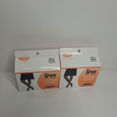 L'eggs Ultra Sheer Pantyhose Size D Coffee Reinforced Panty 2 Pairs